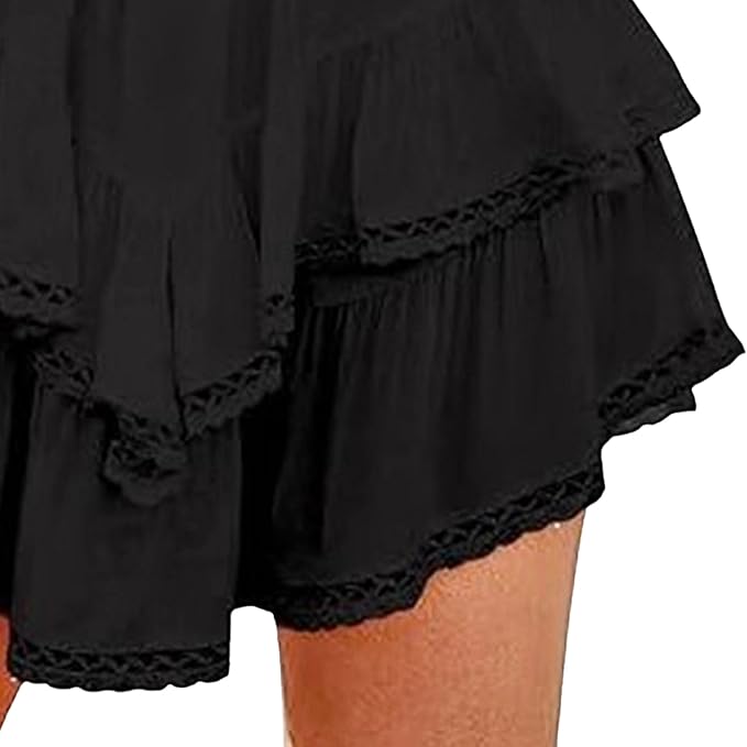 Flowy Shorts for Women Casual Boho Ruffle Tiered Skorts High Waist Mini Skirts Golf Tennis Crochet Shorts Summer Trendy