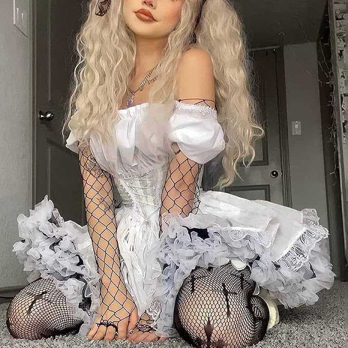 Women's Gothic Lolita Mini Dresses Vintage Punk Puff Sleeve A Line Swing Short Goth Dress