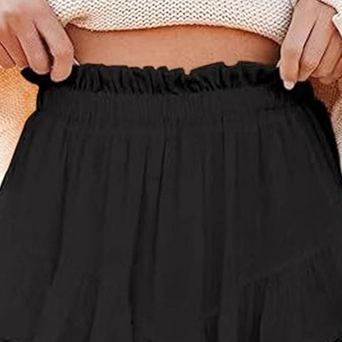 Flowy Shorts for Women Casual Boho Ruffle Tiered Skorts High Waist Mini Skirts Golf Tennis Crochet Shorts Summer Trendy