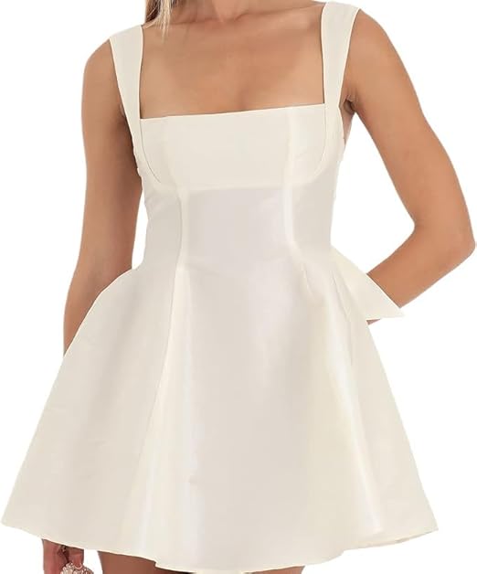 Women Sexy Backless Bow Knot Tie Back Stain Mini Dress Dress Ruffle Ruched Strap Flowy Short Dress