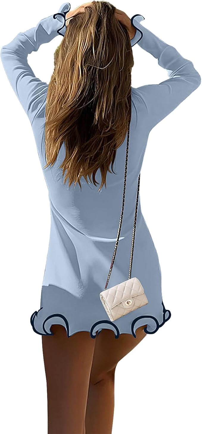 Womens Sexy Mini Dress Fall Spring Fashion Long Sleeve Ruched Bodycon Short Dress Y2K Party Club Night Out Casual Outfits