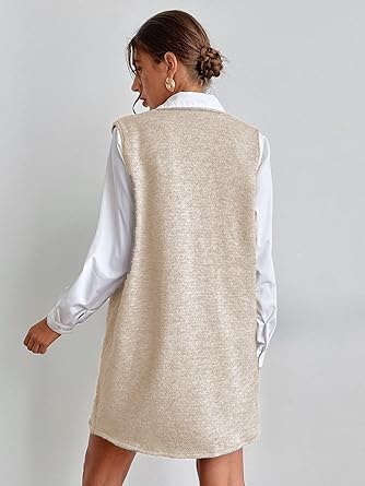 Women's V-Neck Sleeveless Knitted Solid Color Short Dress with Pockets