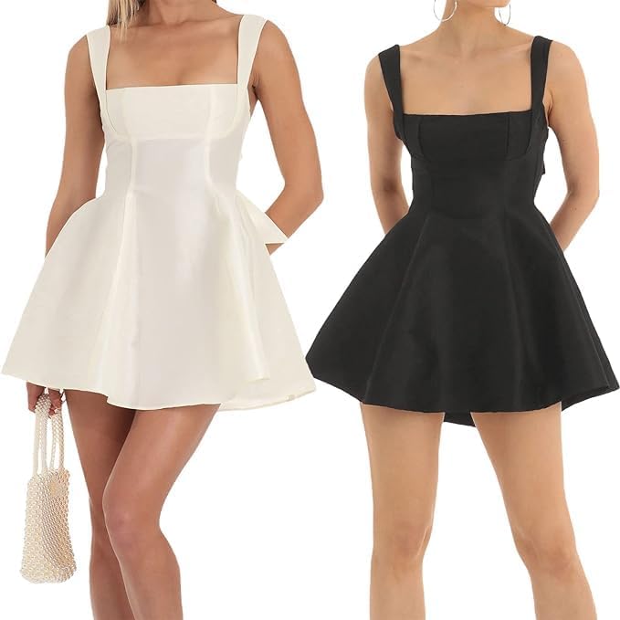 Women Sexy Backless Bow Knot Tie Back Stain Mini Dress Dress Ruffle Ruched Strap Flowy Short Dress