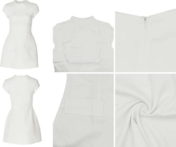 Women's Elegant Pockets Mini Dress Short Sleeve Mock Turtle Neck A Line Tank Short Dresses Bodycon for Party Cocktail