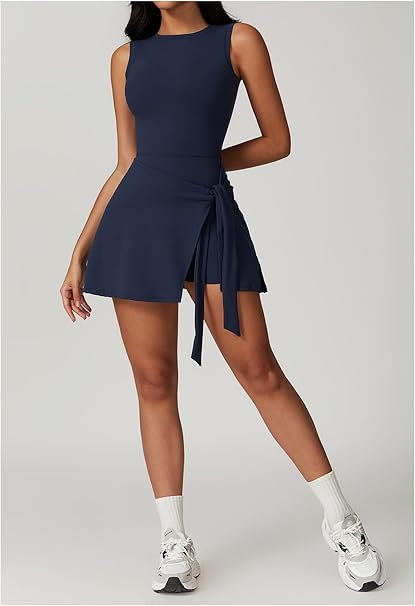 Tennis Dress for Women Athletic Dress with Built in Shorts Sleeveless Side Slit Golf Dress Workout Backless Dresses