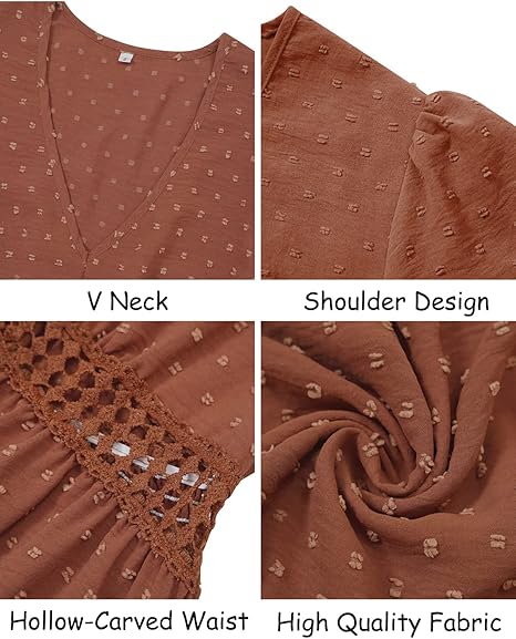 Women Summer Dress V Neck Elegant Short Sleeve High Waist Ruffles Dots A Line Mini Dresses